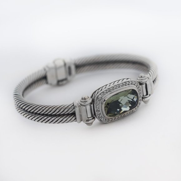 David Yurman 925 Diamond Cable Gemstone Albion Bangle Bracelet - Picture 2 of 5